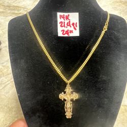 14K Solid Gold Chain and Pendant For Wedding 21.4Gr 24 Inches Long 