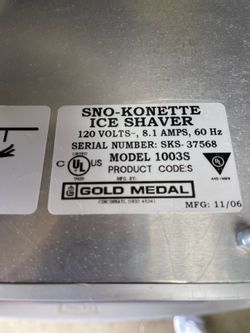 Sho-Konette Snow Cone Commercial Ice Shaver