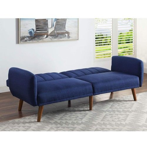 Linen Fabric Tufted Sofa Upholstery Adjustable Couch with Walnut Legs. Color: Blue, Green Or Gray