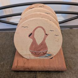 Clay Coasters With Wooden Holder