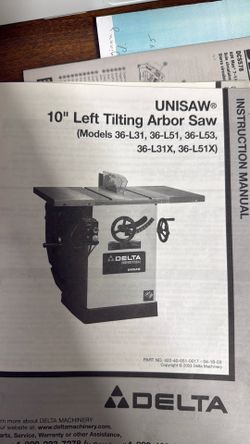 Delta Unisaw 10” Left Tilting Arbor Saw