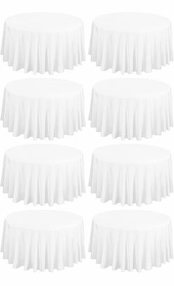 8 Pack 108 Inch White color Round Tablecloth