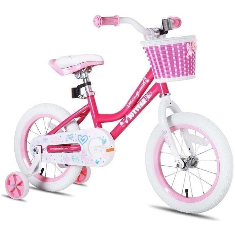 BIKE050pk-18 New Joystar Angel 18 Inch Ages 5 to 9 Kids Balance Bike with Training Wheels, Pink
