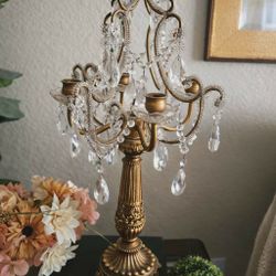 Vintage Gold Crystal Candelabras- Elegant Tabletop Decor