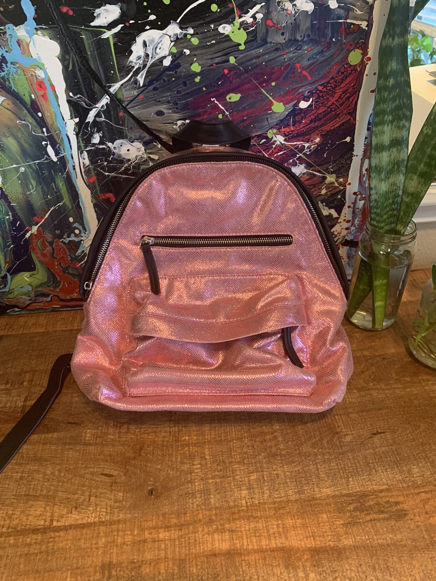Pink Metallic Backpack 🎒