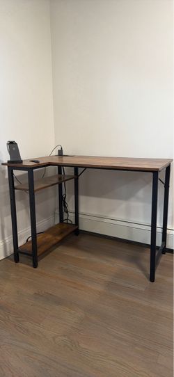 L-Shaped Industrial Desk with Side Shelves