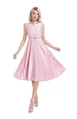 Elegant Satin Midi Dress for Women Slim Long Belted Formal Business Work Casual Dresses