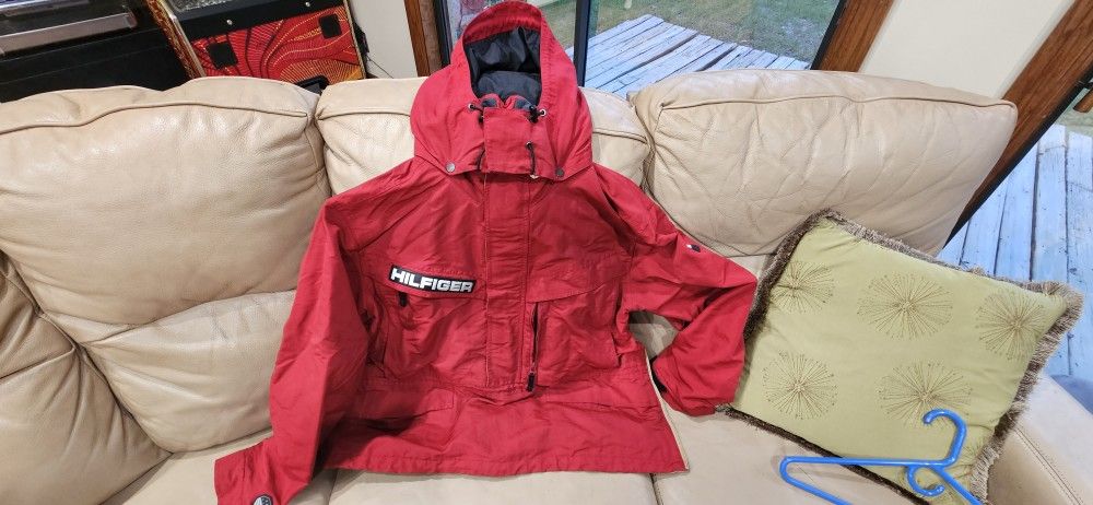 Vintage Tommy Hilfiger Red Ski Jacket With Hoodie