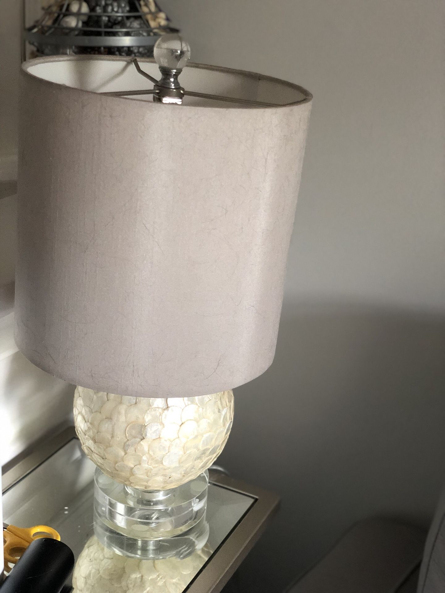Mother of Pearl side lamps with gray shades - Fairfax boutique