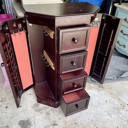 Cherry Wood Armoire Jewelry Cabinet 20x12x31