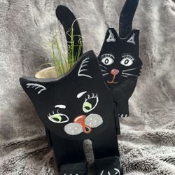 Cute Wooden Cat Decor