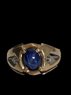 Mens gold ring with blue stone #31504