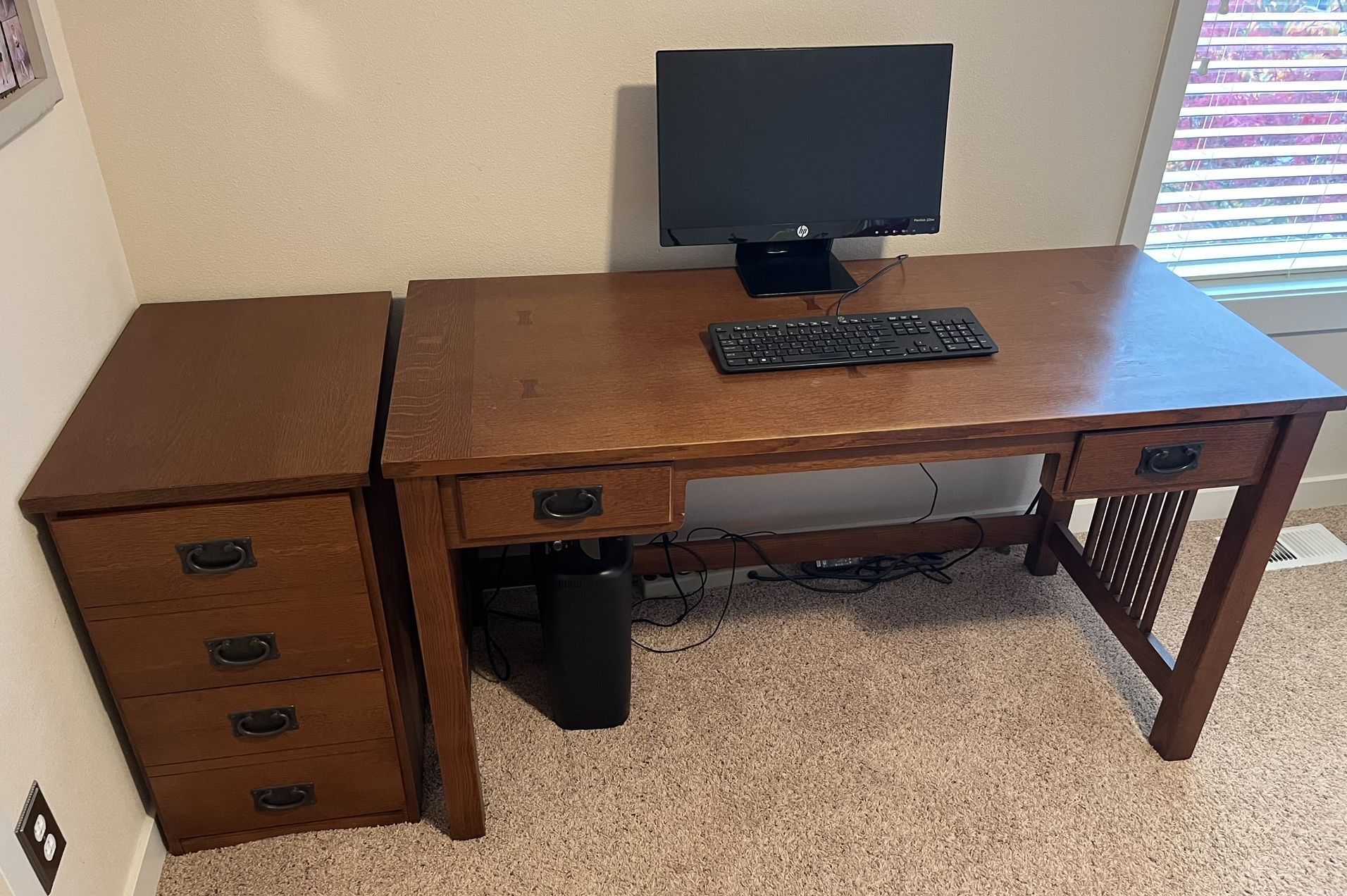Bassett Mission Style Desk and Filing Cabinet