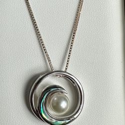 SALE! Na Hoku Pearl Factory silver wave pendant with abalone and creamy white Akoya pearl 