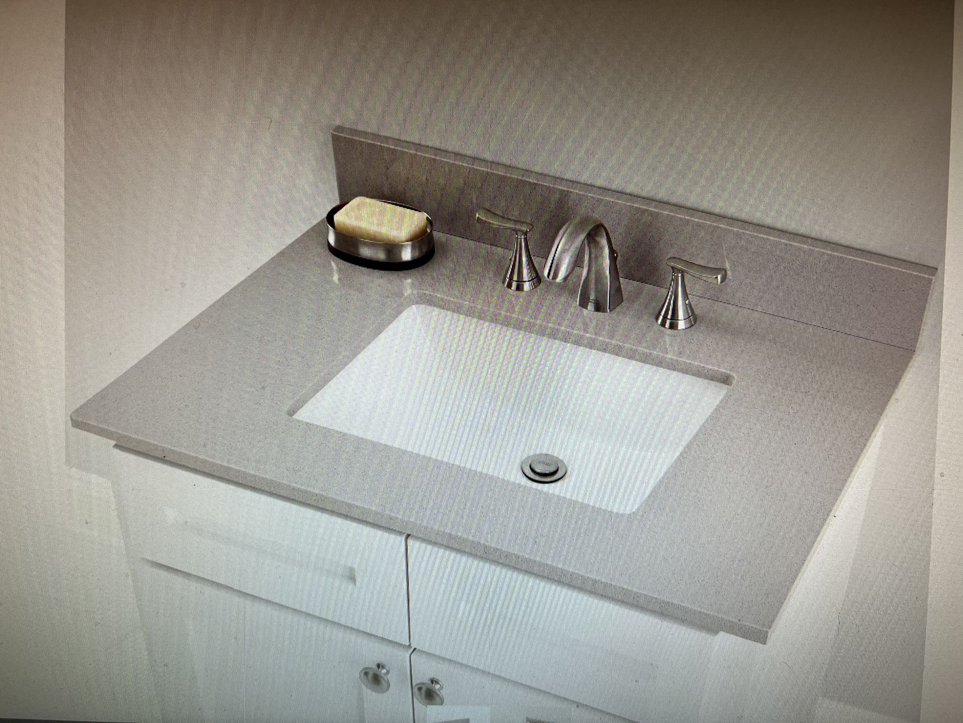 Gorgeous Gray Marble 25” Vanity Top & Porcelain Sink (No Cabinet)