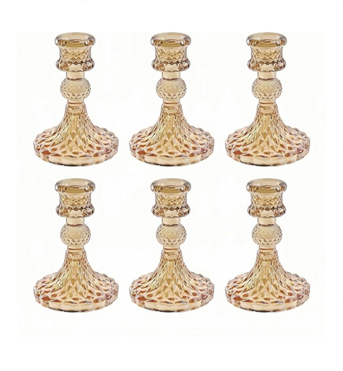 Amber Glass Candle Stick Holders 6 Pack