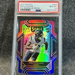 💣2021 Nico Collins ROOKIE Red/Blue Die-cut Prizm PSA 10 !! 💥
