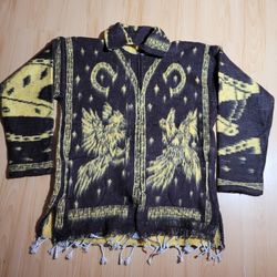 Mexican Poncho Jacket Blanket Serape Brown And Yellow 