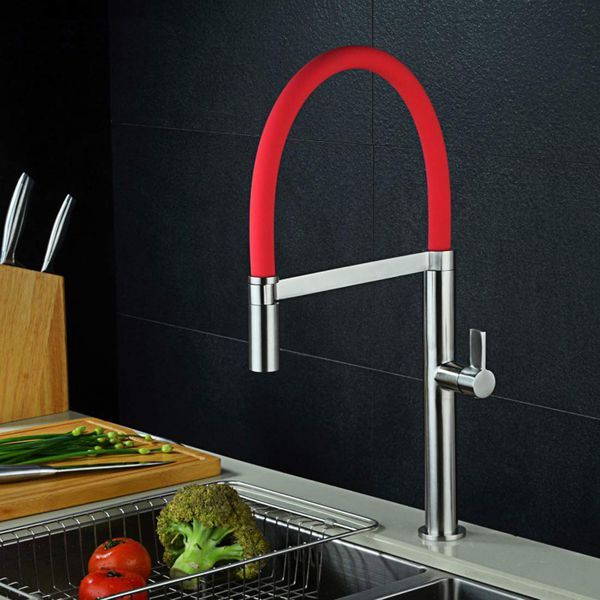 Vibrant Red Kitchen Sink Pull Down Faucet