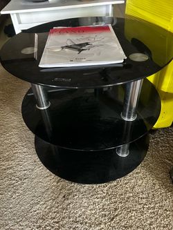 3-Tier Black Glass Round Side Table
