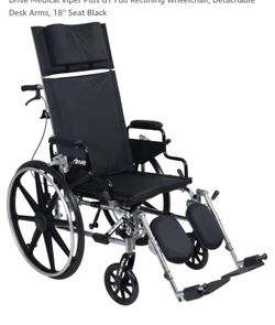Drive Medical Viper Plus GT Full Reclining Wheelchair, Detachable Desk Arms, 18'' Seat Black