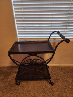 Vintage Wrought Iron & Wood 2-Tier Bar Cart