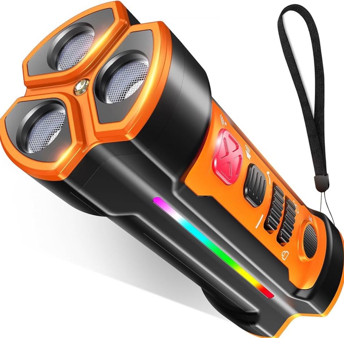 Dog Bark Deterrent Devices Anti Barking Device for Dogs Barking Silencer in 55FT Indoor Outdoor 3X Head Anti Bark Device with Flashlight &Party Flashl