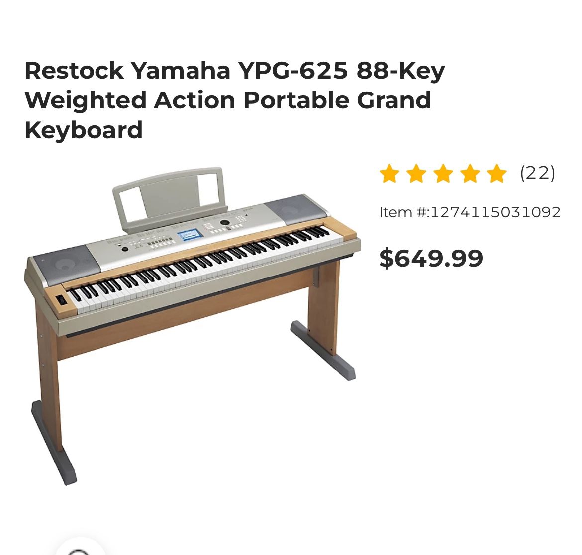 Yamaha YPG 625 88 Key Weighted Portable Piano Keyboard YAMAHA ypg