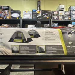 Core Equipment 6-Person Lighted Dome Tent 2 Light Modes Water Resistant Gray - NEW