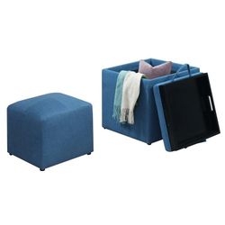 New in Box Soft Blue Fabric Single Ottoman