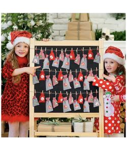 NEW in package Christmas Advent Calendar, 24 Days Burlap Hanging Countdown Drawstring Gift Bags