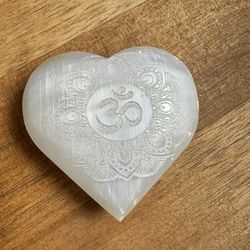 ETCHED  SELENITE HEART CRYSTAL  OM