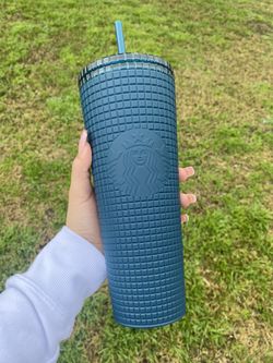 Blue Matte Grid Starbucks Cup
