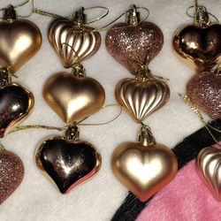 12 Pieces Of Rose Gold Valentine's Day Heart Ornaments