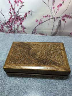 Vintage Carved Wood Jewelry Box