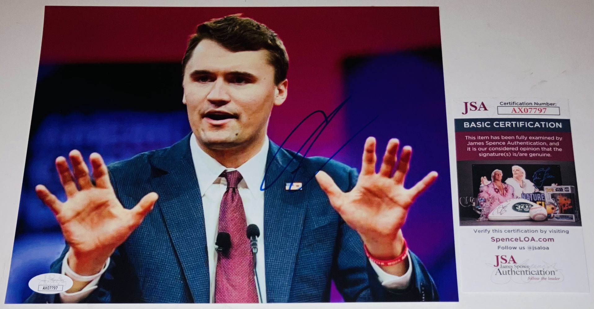 CHARLIE KIRK SIGNED AUTOGRAPHED 8X10 PHOTO DONALD TRUMP MAGA JSA COA RARE! #3