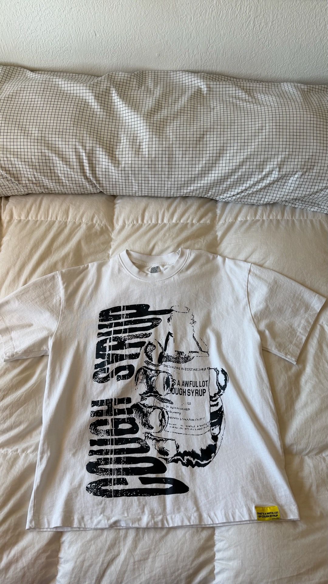 White and black cough syrup shirt