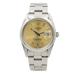 *Men's Rolex 34mm Date Vintage Stainless Steel Watch with Champagne Dial and Smooth Bezel. (Pre-Owned Box/Paper 15210)