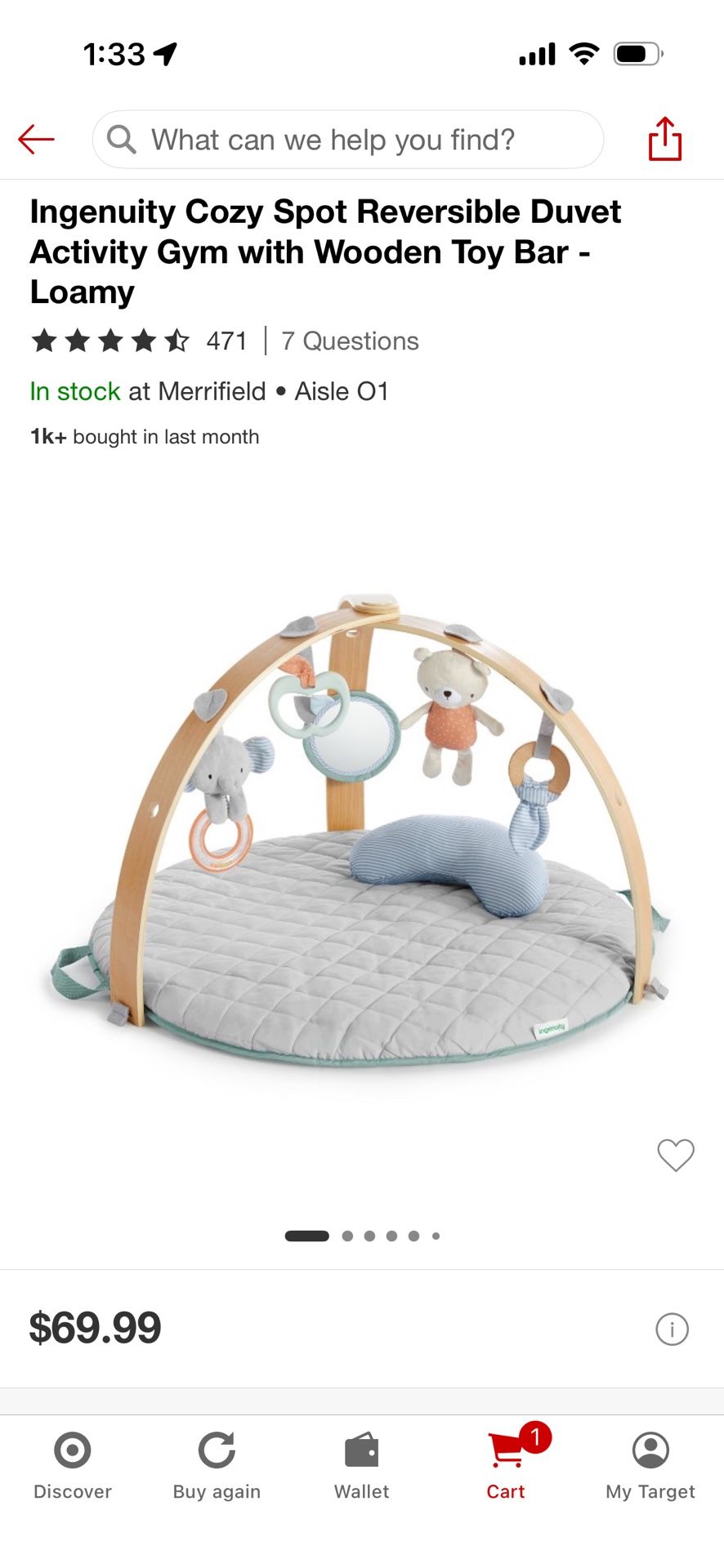 Ingenuity Cozy Spot Reversible Duvet Activity Gym