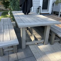 Outdoor 92” Long Dining Table And Two Benches