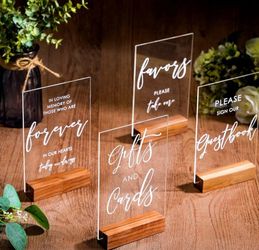 4 Pcs Acrylic Wedding Signs with Stand 5 x 7