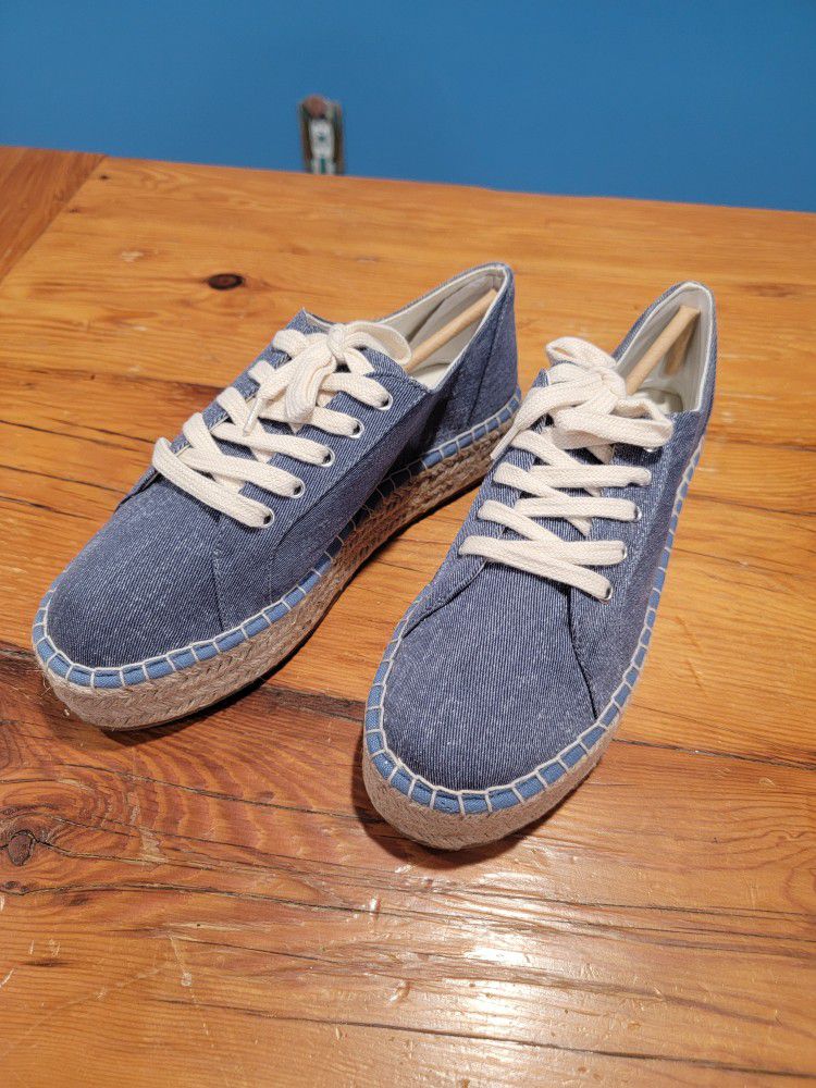 Shoe Dazzle Light Blue Organic Hemp Braided Jute Platform Women's Shoes - Size 8