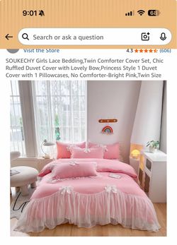 Twin duvet cover pink ruffle and bow sheets