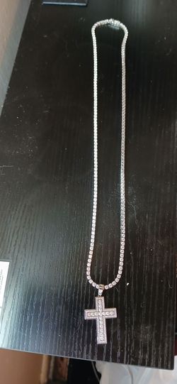 24 inch tennis necklace with cross pendant