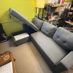 Couch With Storage Chaise, Converts To Queen Size Bed
