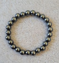 Natural Hematite Beaded Stretch Bracelet, New