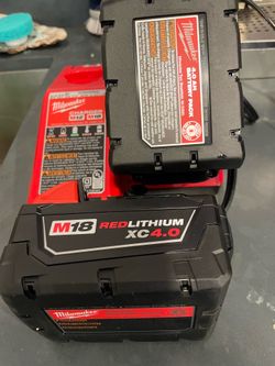 2 (TWO) Pair of 4ah 18V Milwaukee Red batteries & charger - All Brand New & Perfect