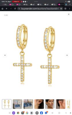 Gold Crystal Cross Hoop Drop Earrings