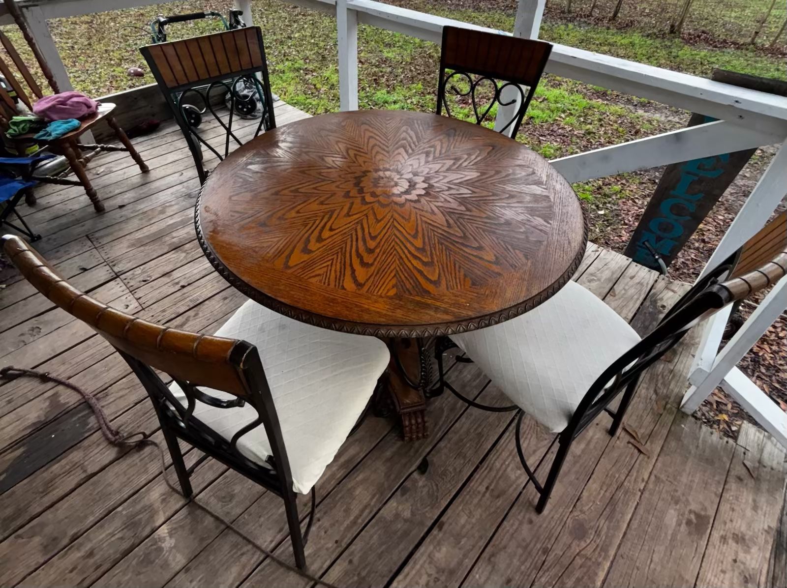 Solid Wood & Metal Dining Table Set – 4 Chairs