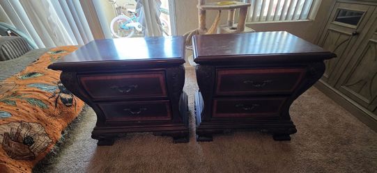 Solid Oak Carved EndTables - Matching Pair